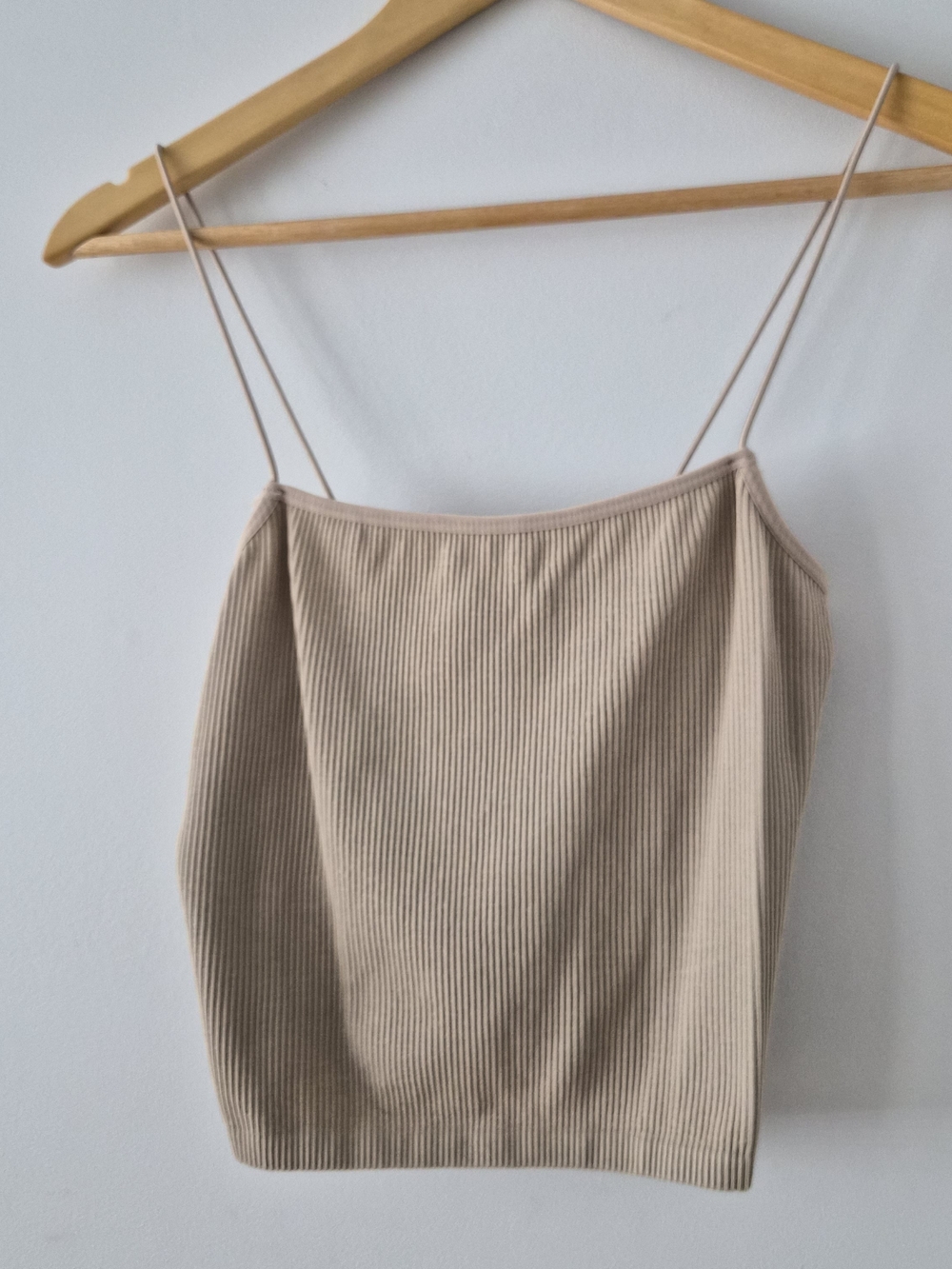 Zara Ribbed Spaghetti-Strap Camisole in Beige Size M/L